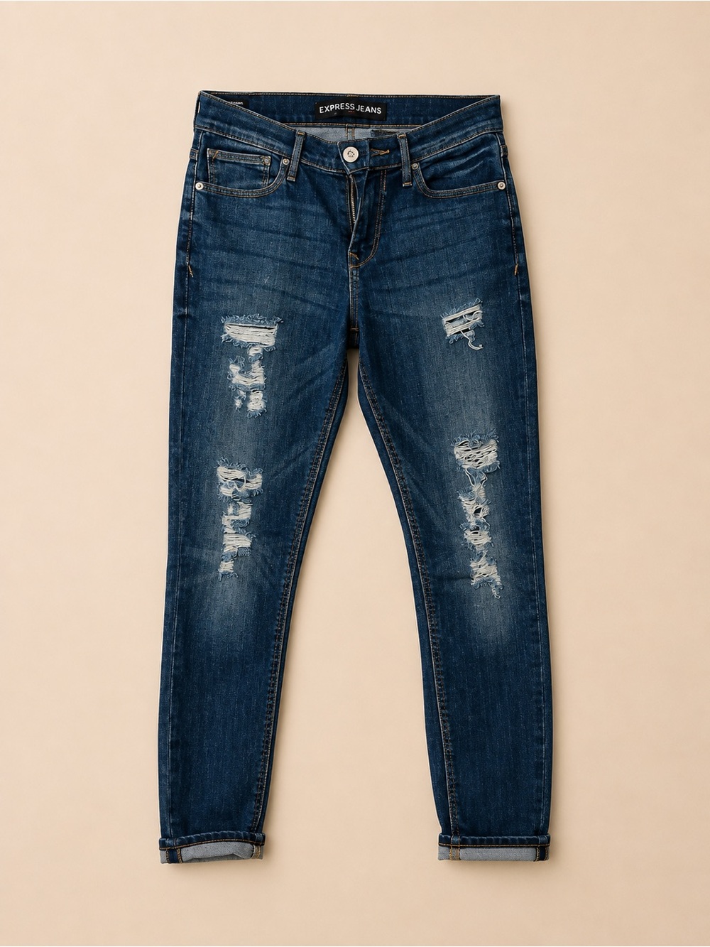 Express Distressed Boyfriend Jeans in Dark Blue